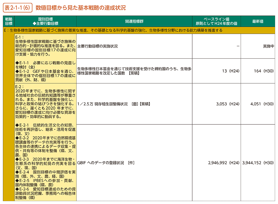 表2-1-1（6）　数値目標から見た基本戦略の達成状況