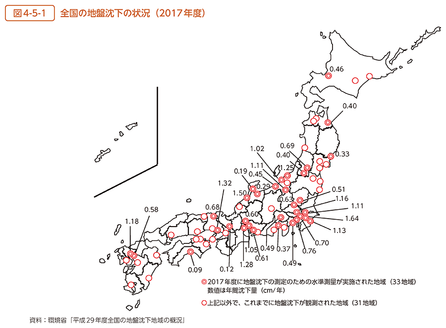 図4-5-1　全国の地盤沈下の状況（2017年度）