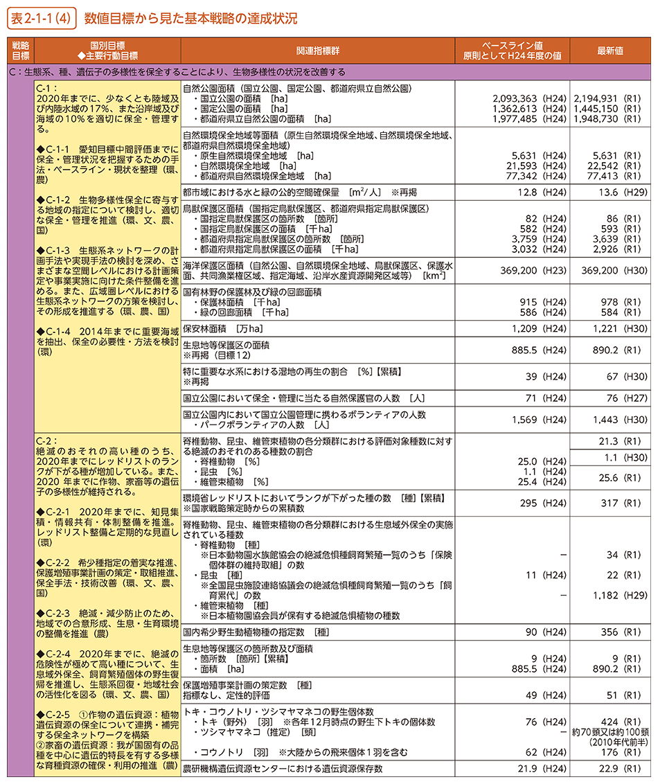 表2-1-1（4）　数値目標から見た基本戦略の達成状況