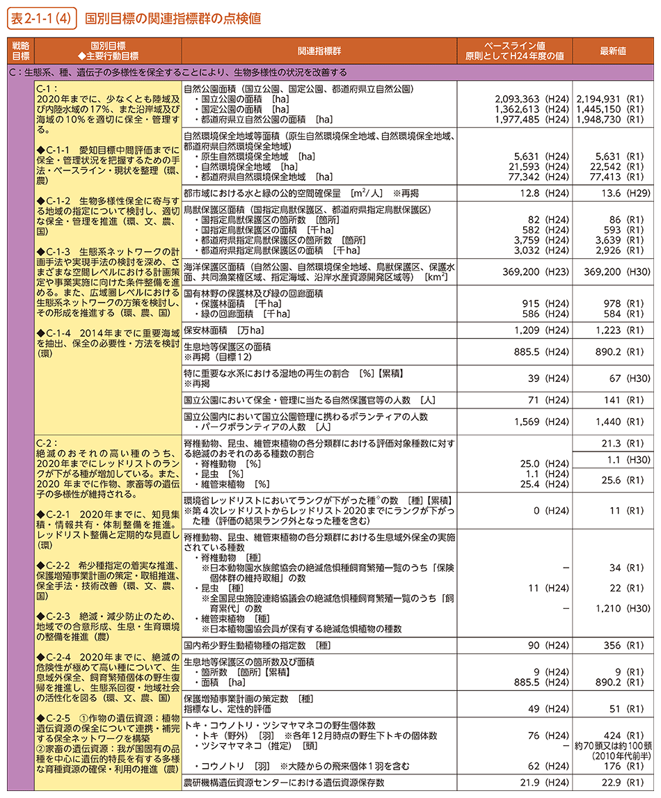 表2-1-1（4）　国別目標の関連指標群の点検値