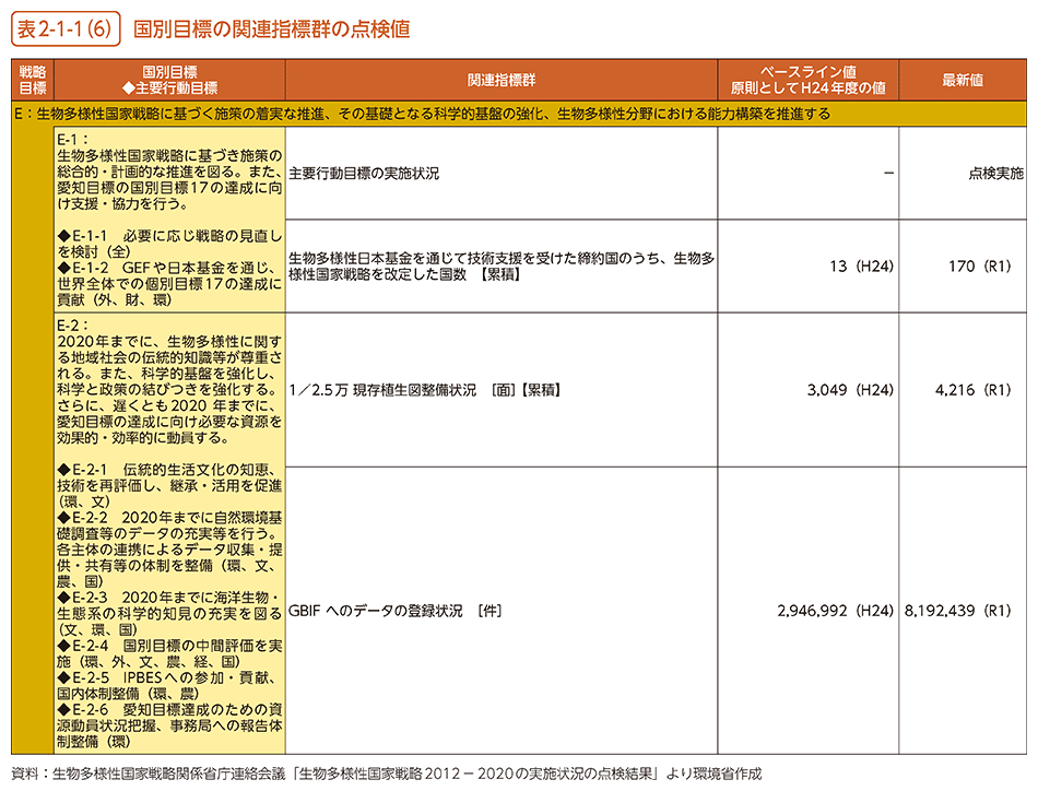 表2-1-1（6）　国別目標の関連指標群の点検値