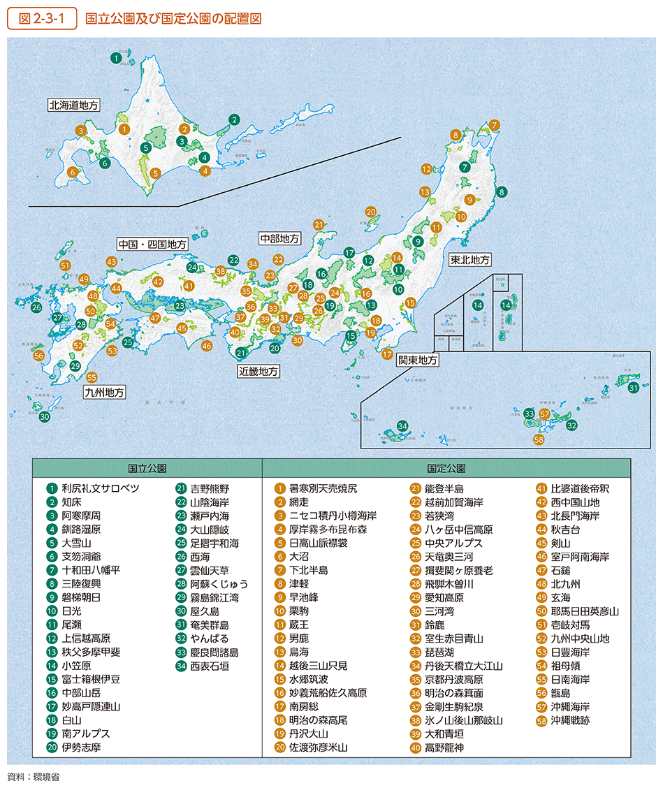 図2-3-1　国立公園及び国定公園の配置図