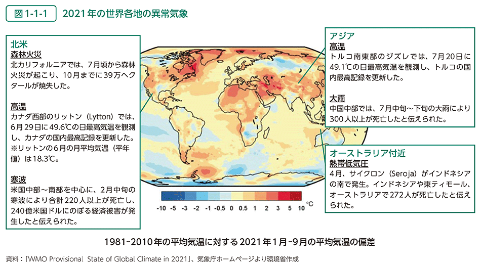 図1-1-1　2021年の世界各地の異常気象
