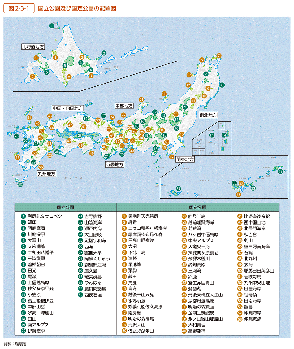 図2-3-1　国立公園及び国定公園の配置図