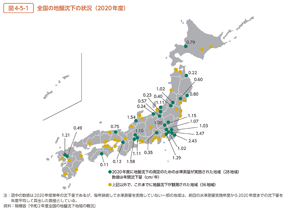 図4-5-1　全国の地盤沈下の状況（2020年度）