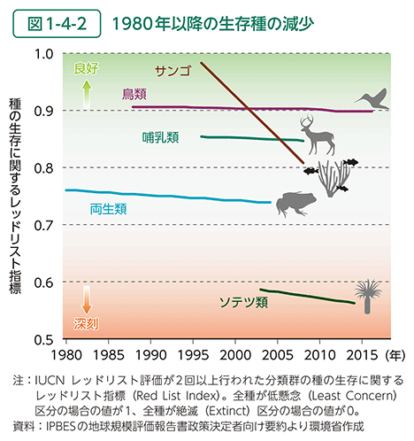 図1-4-2　1980年以降の生存種の減少