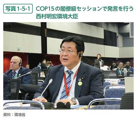 写真1-5-1　COP15の閣僚級セッションで発言を行う西村明宏環境大臣