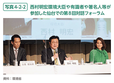 写真4-2-2　西村明宏環境大臣や有識者や著名人等が参加した仙台での第8回対話フォーラム