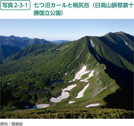 写真2-3-1　七つ沼カールと幌尻岳（日高山脈襟裳十勝国立公園）