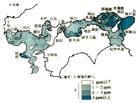 表層におけるC.O.D水平分布の状況（昭和47年度）