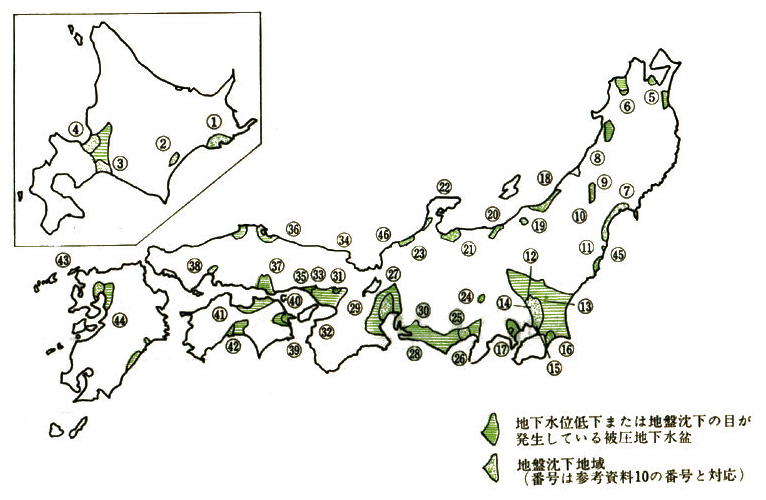 全国の地盤沈下地帯