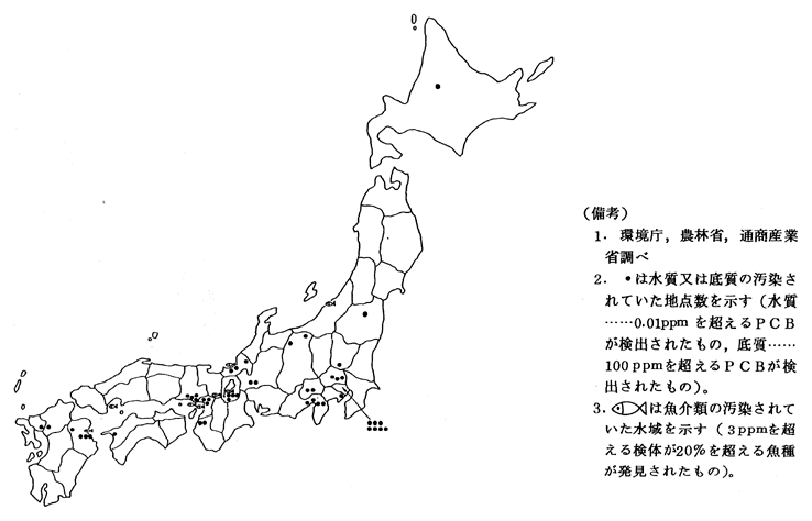 PCBによる全国の汚染実態調査（47年度）