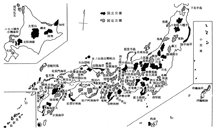 国立公園及び国定公園配置図