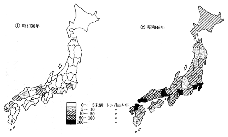 可住地面積当たりいおう分及び窒素酸化物排出推定量