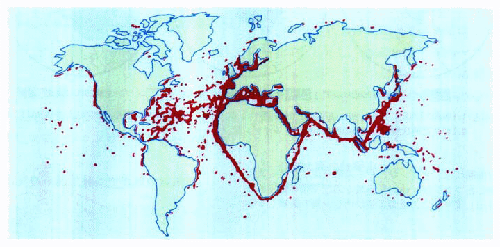 ■油膜の発見された場所の分布（1980年代前半）