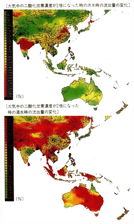 地球温暖化に伴うアジア太平洋地域の河川の流出量の変化予測