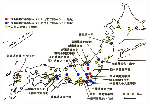 平成4年度の全国の地盤沈下の状況