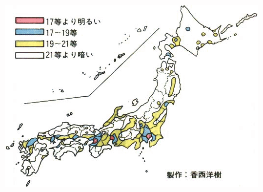 日本の夜空の明るさの分布