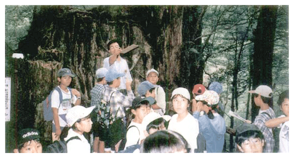 ヤクスギの歴史にふれる子どもたち