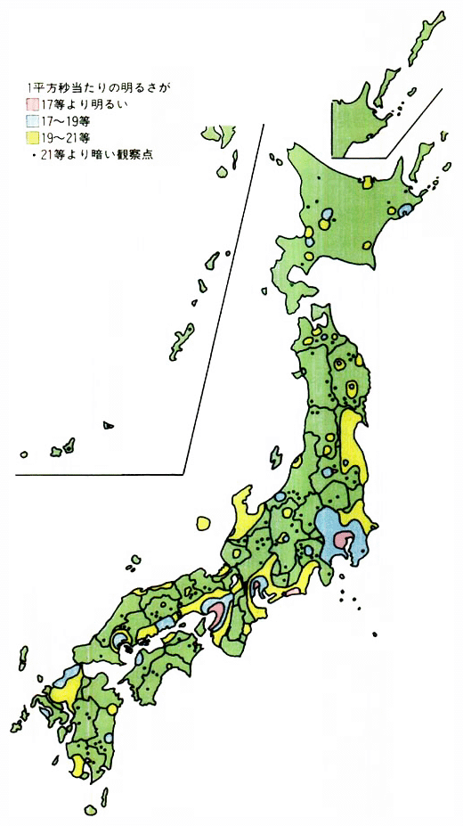 日本の夜空の明るさの分布