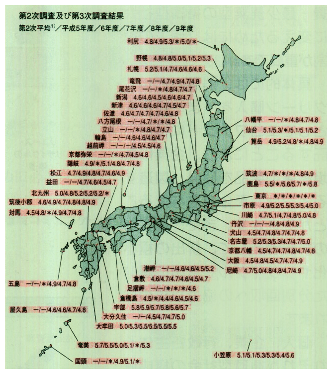 降水中のpH分布図