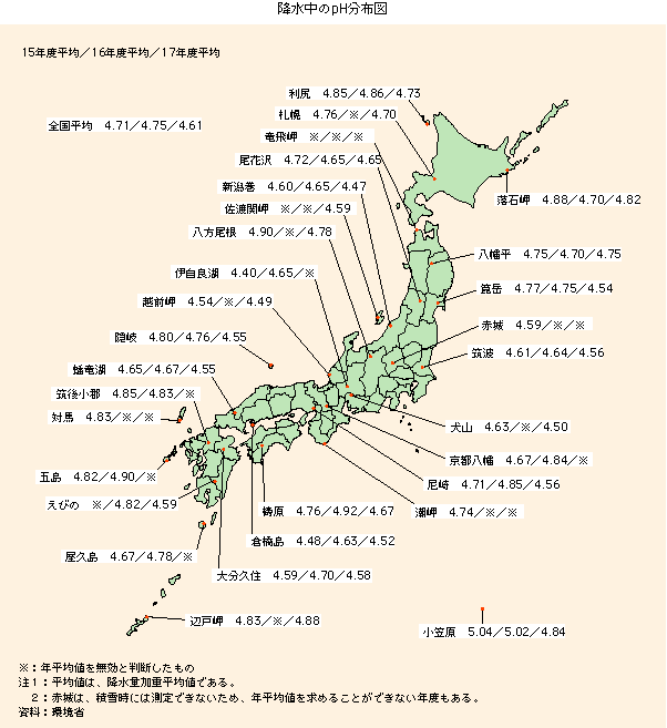 降水中のpH分布図