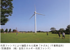 市民ファンドにより建設された風車「かざみ」（千葉県旭市）（写真提供（株）自然エネルギー市民ファンド）