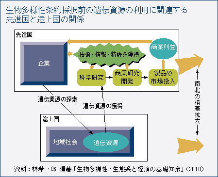 生物多様性条約採択前の遺伝資源の利用に関連する先進国と途上国の関係