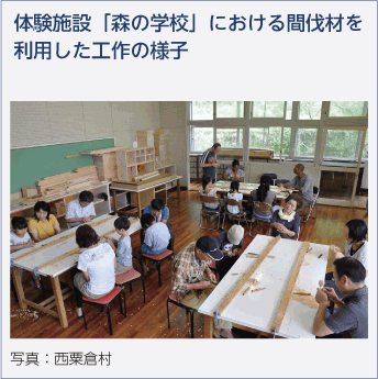 体験施設「森の学校」における間伐材を利用した工作の様子