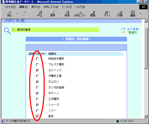 見たい事業者を選択