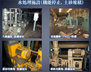 被災状況の写真 水処理施設（機能停止、土砂堆積）の様子