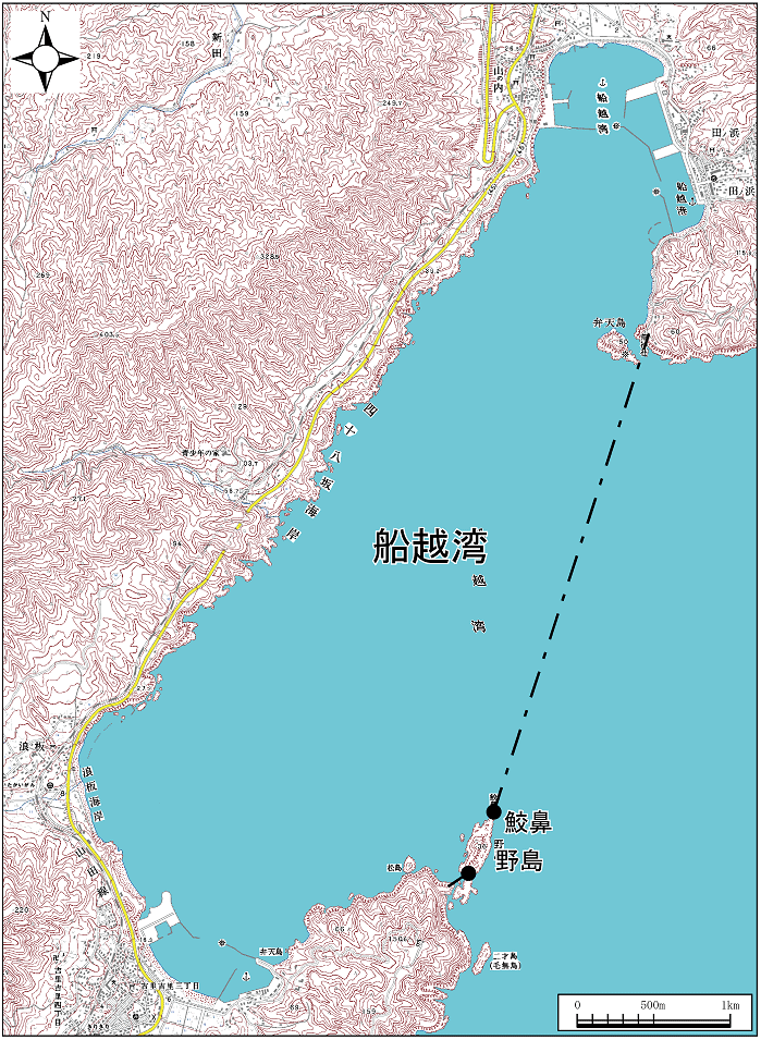 船越湾範囲または位置（拡大画像）