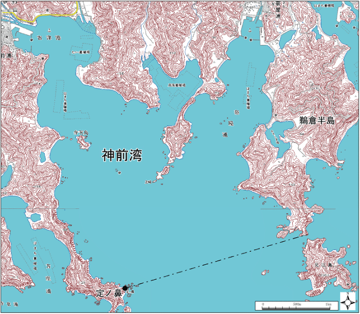 神前湾範囲または位置（拡大画像）