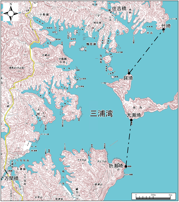 三浦湾範囲または位置（拡大画像）