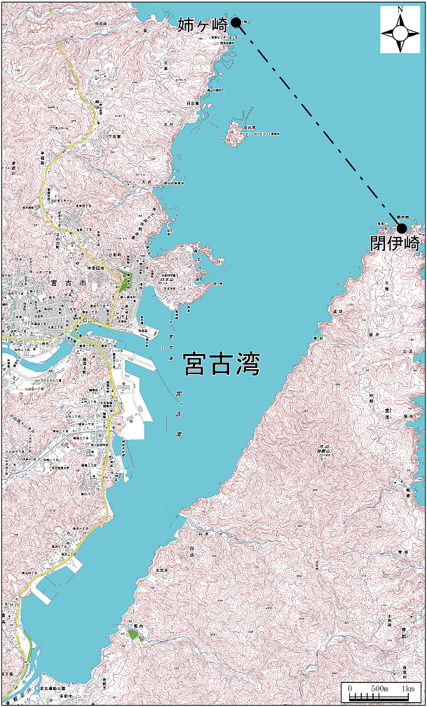 宮古湾範囲または位置（拡大画像）