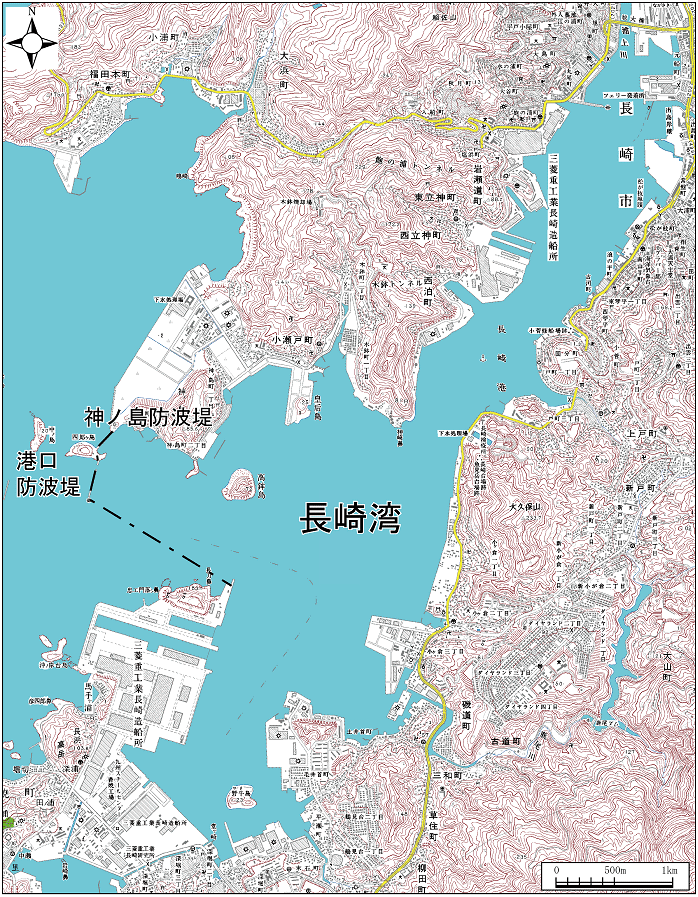 長崎湾範囲または位置（拡大画像）