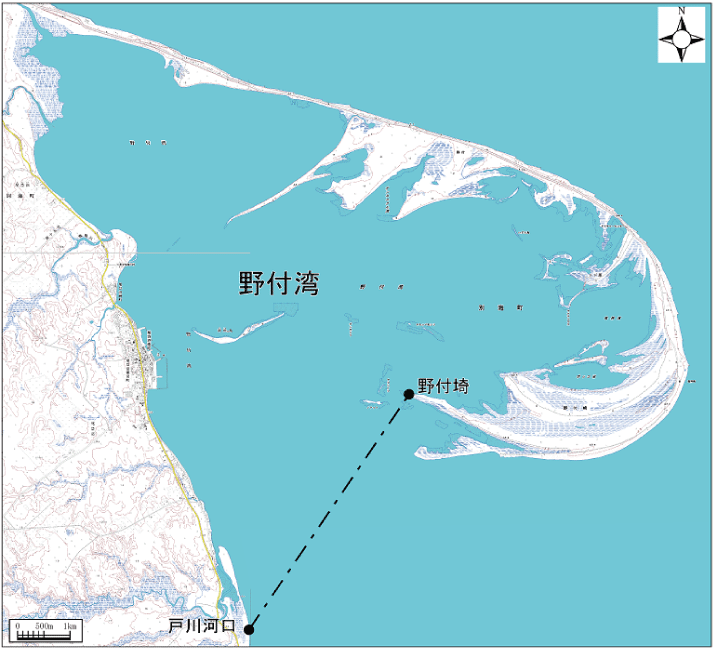 野付湾範囲または位置（拡大画像）