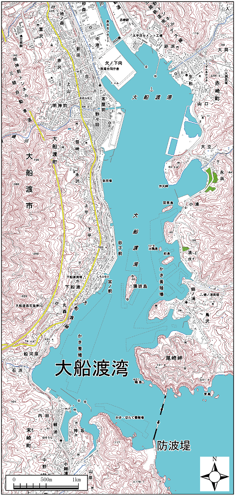 大船渡湾範囲または位置（拡大画像）