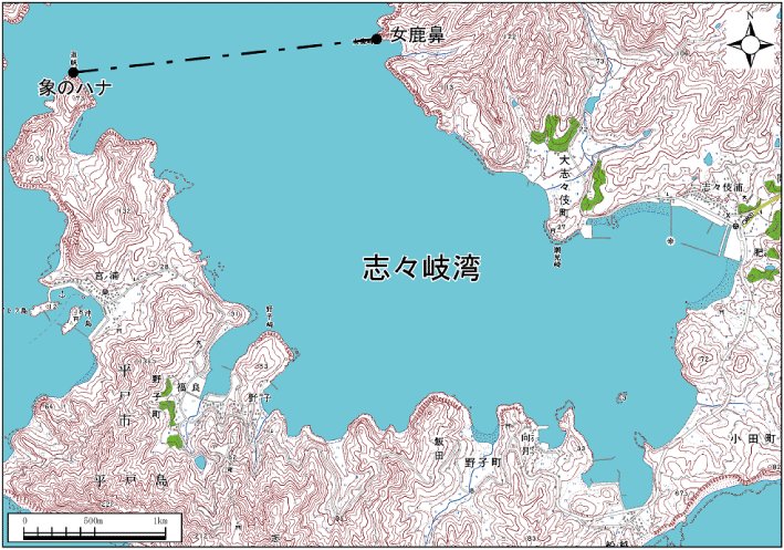 志々伎湾範囲または位置（拡大画像）