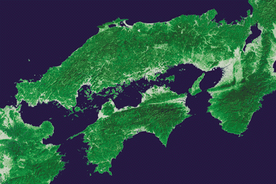 人工衛星から見た瀬戸内海の画像