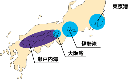 日本の主な閉鎖性海域の図