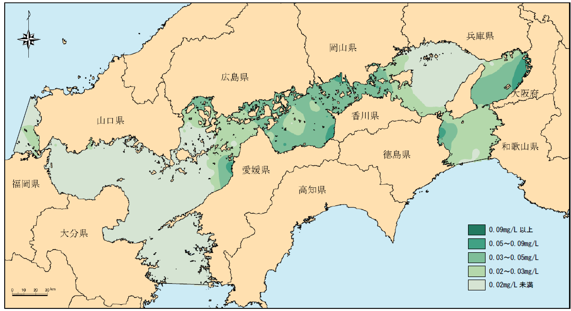 瀬戸内海の全燐（令和２年夏季表層）分布図