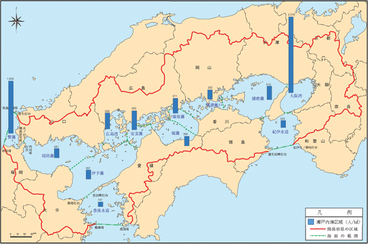 関係13府県の人口密度分布