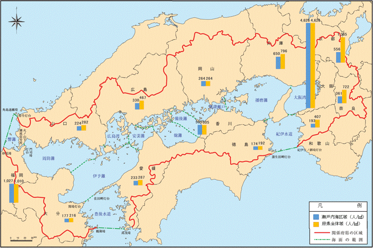 関係13府県の人口密度分布