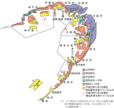 大阪湾奥部における埋立状況