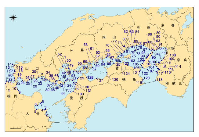 瀬戸内海沿岸部における主要文化財指定図