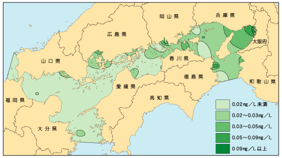 瀬戸内海のＣＯＤ（平成20年夏季表層）分布図
